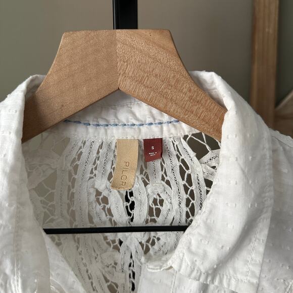 Anthropologie Pilcro Lace Back Button Down Long Sleeve Blouse White Small - Picture 4 of 7